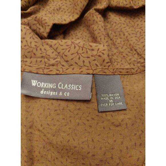 Working Classics Designs Witness Size 16 Brown Floral Vines Kaftan Style Dress - Picture 2 of 7